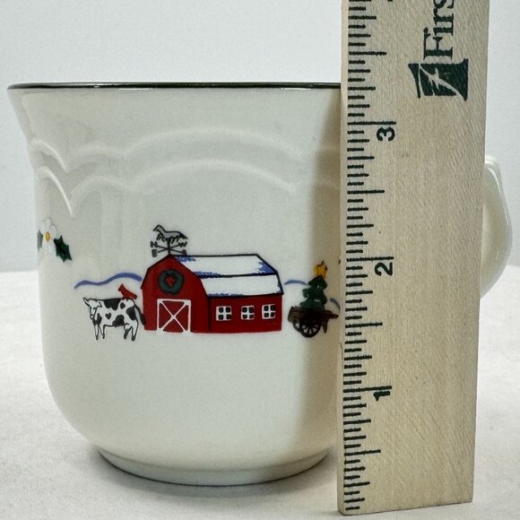 Vtg Set of 2 Pfaltzgraff Snow Village Christmas Farmhouse Coffee Mug Saucer Set - Picture 13 of 16